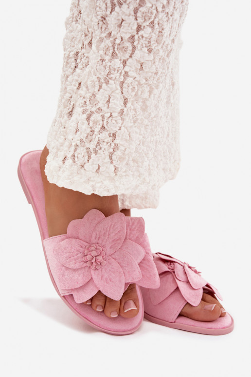 gelijk aan Damespantoffels Met sierlijki met bloemmotievenami roze Elzoria