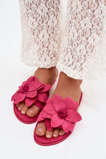 Roze kleur dames platte slippers met bloemenmotief Elzoria