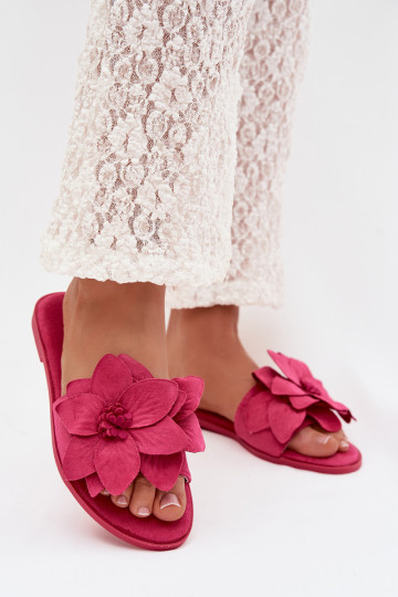 Roze kleur dames platte slippers met bloemenmotief Elzoria 2