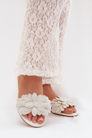 Witte kleur dames slippers met decoratie Grelora 2