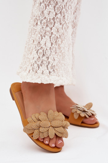 Slippers Dames plat Met Decoratie geel Grelora 2