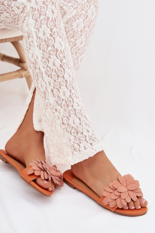 Slippers Dames plat Met Decoratie oranje Grelora