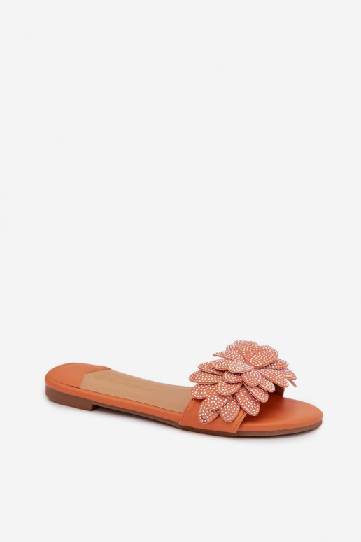 Slippers Dames plat Met Decoratie oranje Grelora