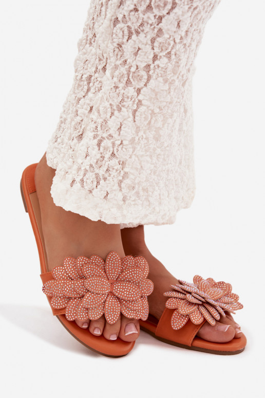 Slippers Dames plat Met Decoratie oranje Grelora