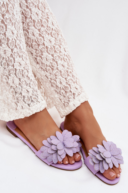 Slippers Dames plat Met Decoratie Paars Grelora