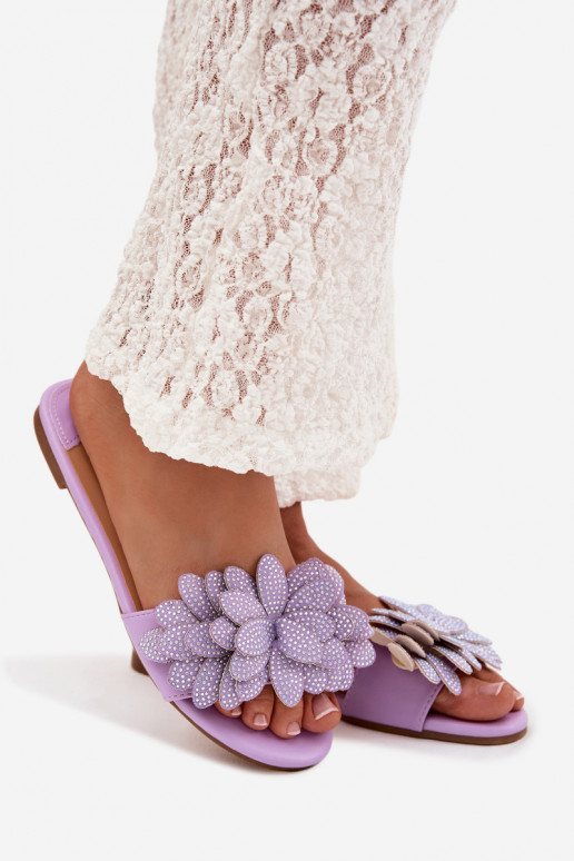 Slippers Dames plat Met Decoratie Paars Grelora