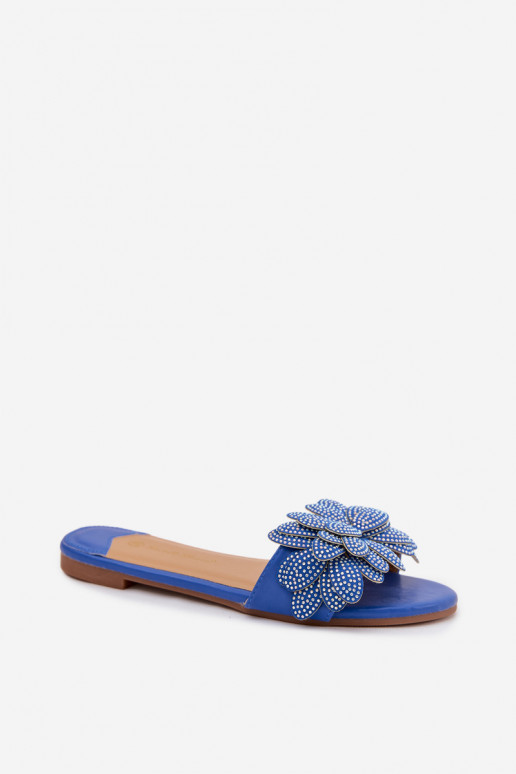 Slippers Dames plat Met Decoratie donkerblauIn Grelora