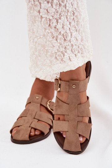 Damespantoffels met brede hakken Met Strepen I Złotą met gespen beige Elzora