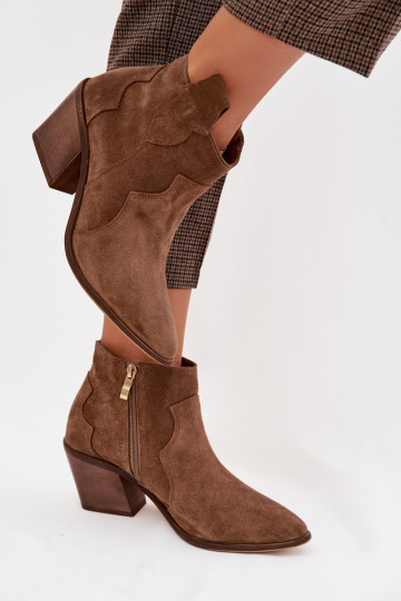 Cowboy-stijl laarsjes van natuurlijk suede Zazoo 3153 chaki kleur
