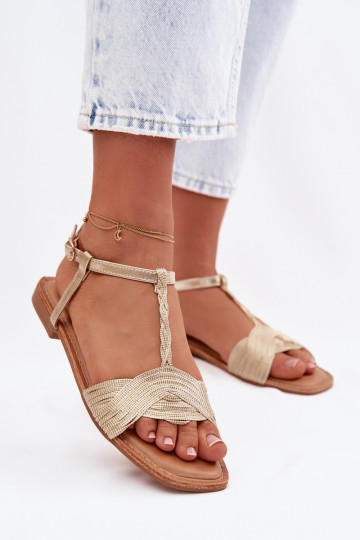 Vlakke sandalen voor dames gouden kleur Nexora