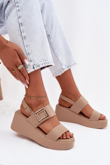 Dames sandalen met platform en decoratieve details zandkleur Nelira