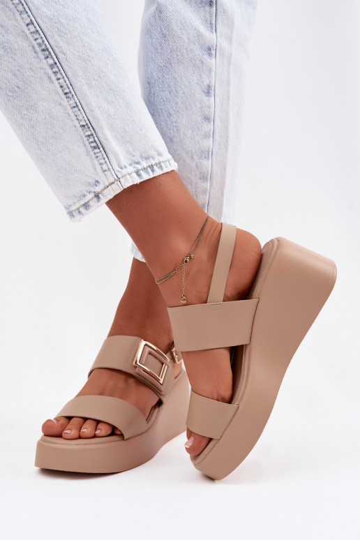 Dames sandalen met platform Met sierlijk Detalem beige Nelira
