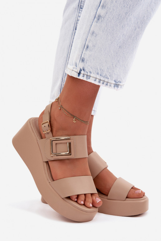 Dames sandalen met platform Met sierlijk Detalem beige Nelira