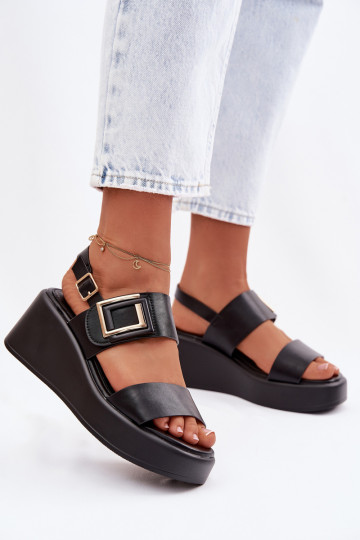 Dames sandalen met platform en decoratieve details zwarte kleur Nelira