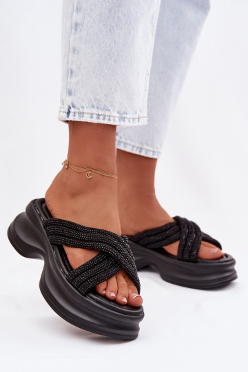 Dames slippers met platform en sierlijke details zwarte kleur Eslira 2
