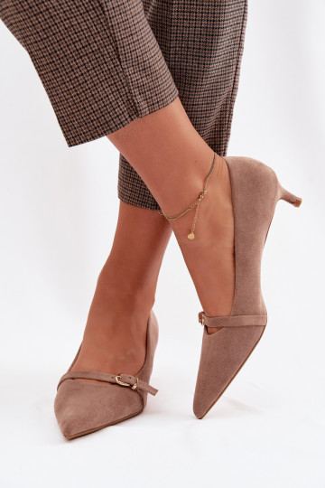 Schoenen Dames Op een lage hak met versierde hakken beige Pirela