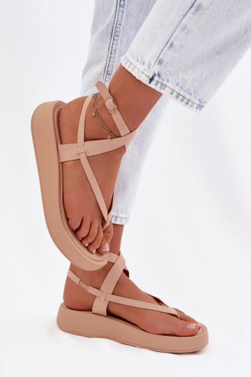 Dames zandkleurige teensandalen met platform Gelira