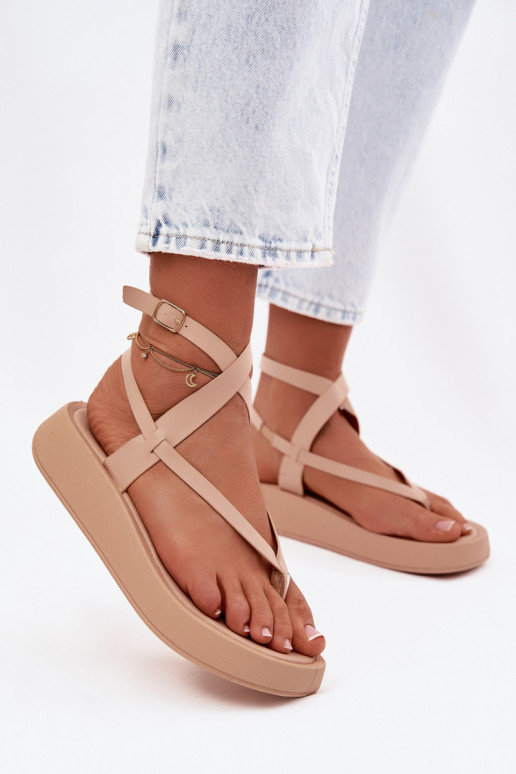 sandalen door de vinger Dames met platform beige Gelira