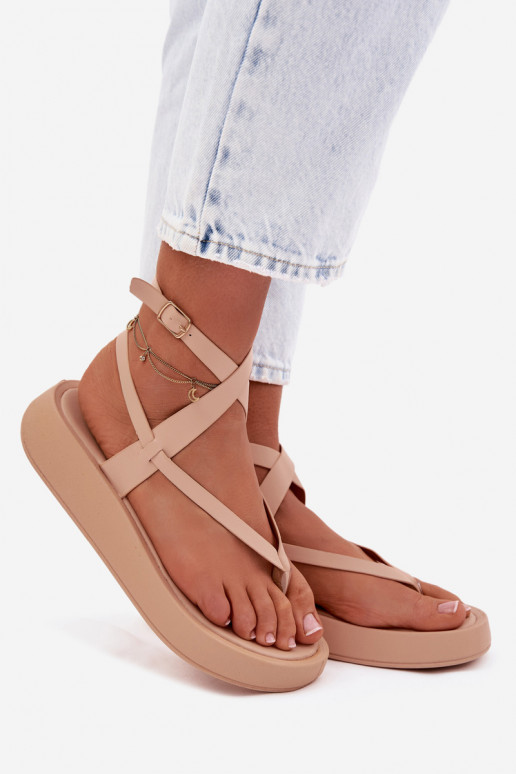 sandalen door de vinger Dames met platform beige Gelira