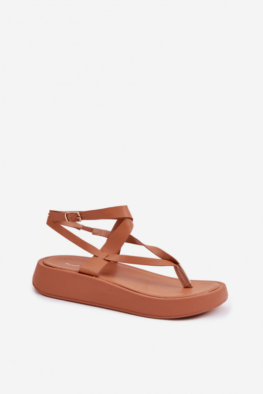 sandalen door de vinger Dames met platform bruine kleur Gelira