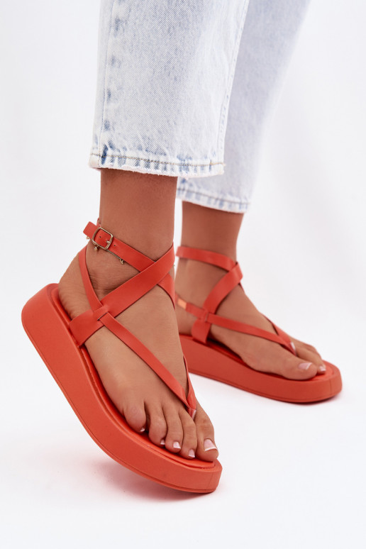 sandalen door de vinger Dames met platform oranje Gelira