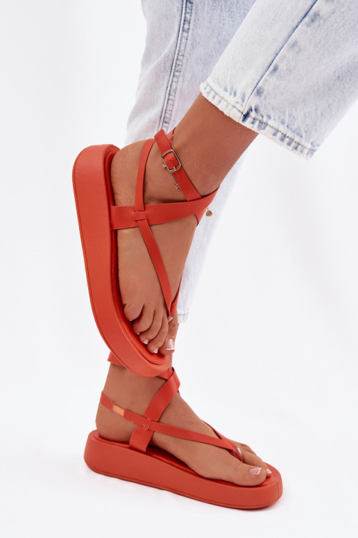 sandalen door de vinger Dames met platform oranje Gelira