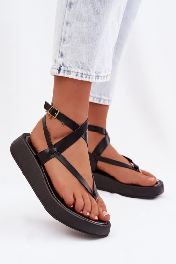 Dames zwarte teensandalen met platform Gelira