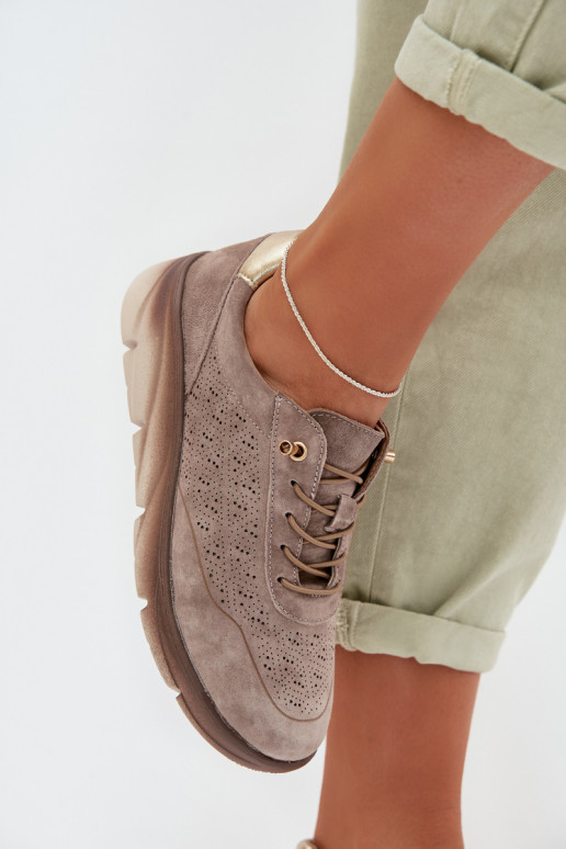 Suède dames sneakers in sportieve stijl met ażurowe elementen Sergio Leone SP-002 bruin