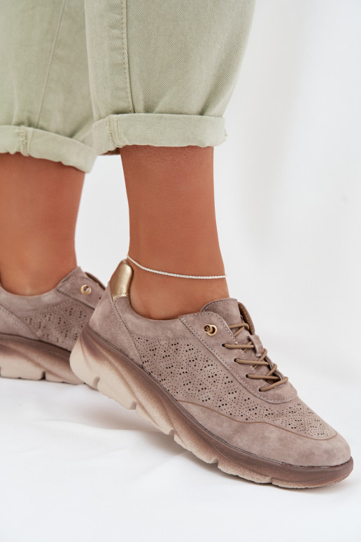 Suède dames sneakers in sportieve stijl met ażurowe elementen Sergio Leone SP-002 bruin