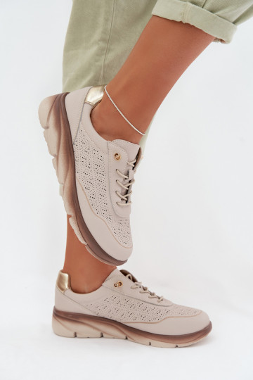 Leren dames sneakers in sportieve stijl met ażurowe elementen Sergio Leone SP-002 grijs