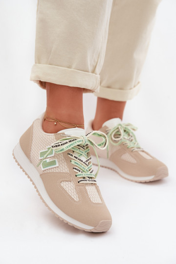 Vrouwen sportschoenen met decoratieve veters in zandkleur Henira 2
