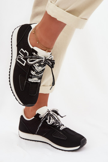 Vrouwen sportschoenen met decoratieve veters in zwarte kleur Henira