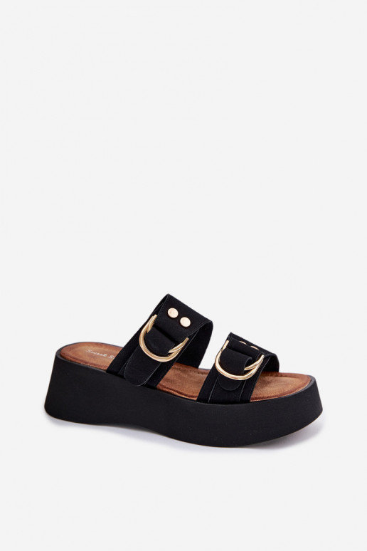 Damespantoffels met platform Ze gouden kleurmi met gespenmi zInart Nelirae