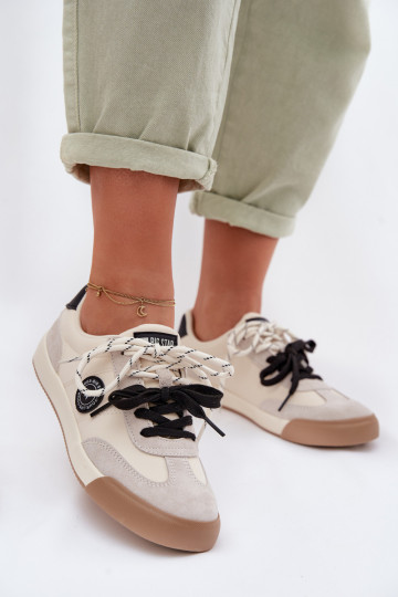 Dames sportieve schoenen met dubbele vetersluiting Big Star TT274168 zandkleur 2