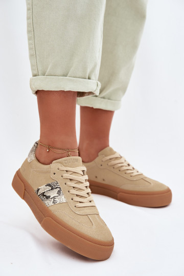 Dames sportieve schoenen met slangenleren details Big Star TT274298 zandkleur 2