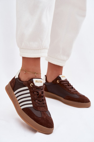 Dames sneakers model Big Star TT274715 van natuurlijk leer en suède in chocoladekleur 2