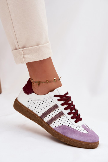 Zazoo N1318 kunstlederen sportschoenen met perforaties voor dames in wit-paars