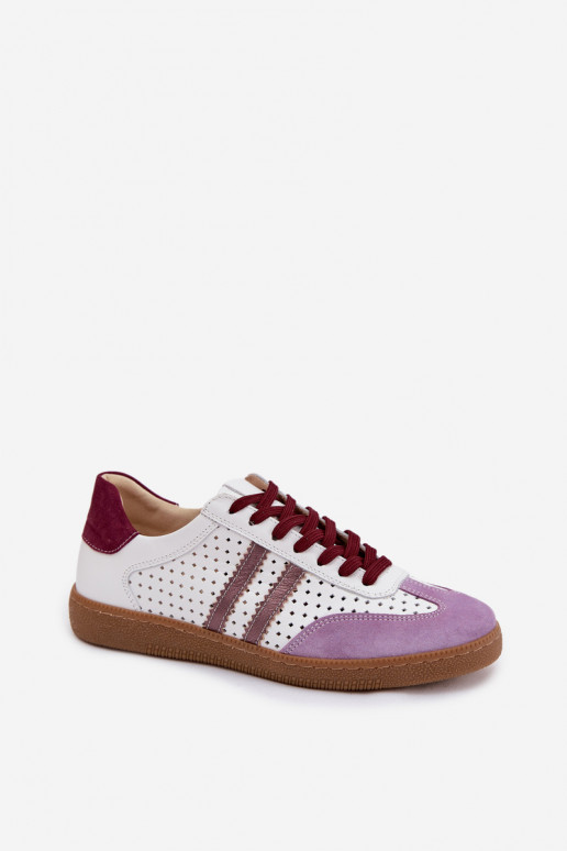 Zazoo N1318 kunstlederen sportschoenen met perforaties voor dames in wit-paars