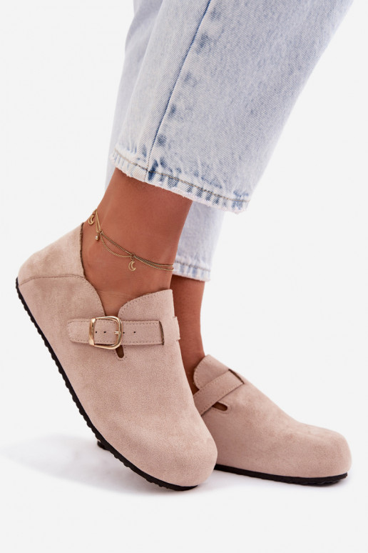 Dames schoenen van kunstleer met gouden gespen in zandkleur Ismora