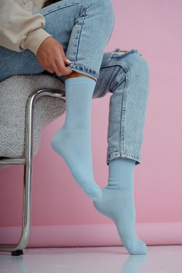 Dames sokken IN gestreept pastel blauw