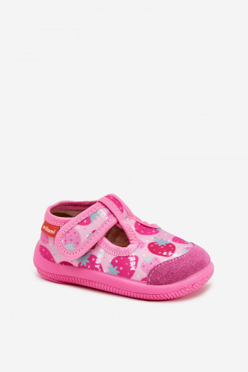 Kinderslippers Milami met klittenbandsluitingen aardbeiroze kleur Ambette