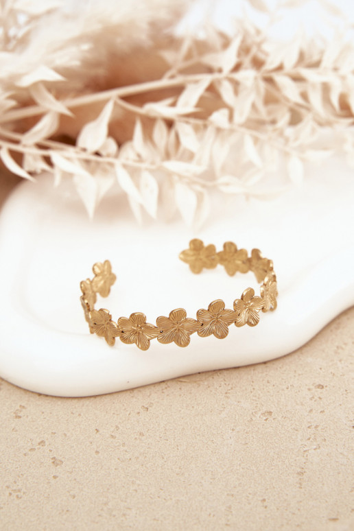 Armband VrouInelijk uit roestvrij staal met bloemmotievenuszki gouden kleur