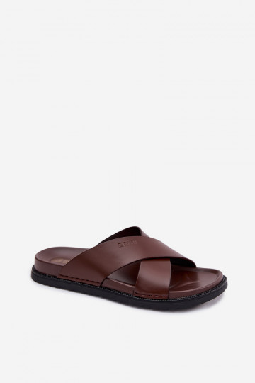 Leren slippers voor mannen Big Star TT174218 donkerbruine kleur