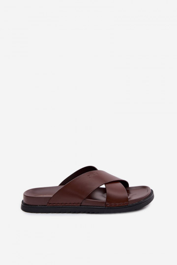Leren slippers voor mannen Big Star TT174218 donkerbruine kleur 2