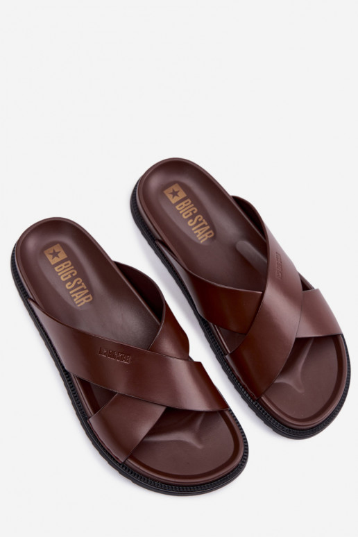 Leren pantoffels voor mannen Big Star TT174218 donker bruin