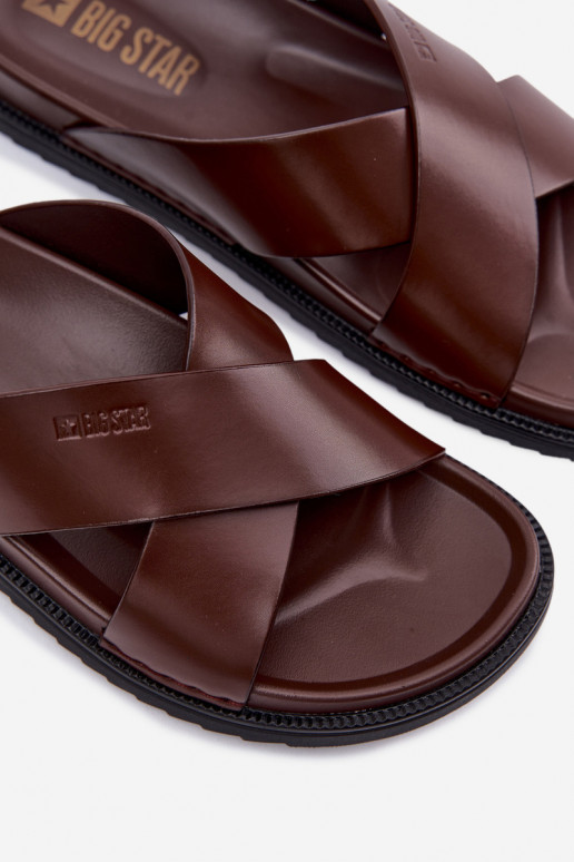 Leren pantoffels voor mannen Big Star TT174218 donker bruin