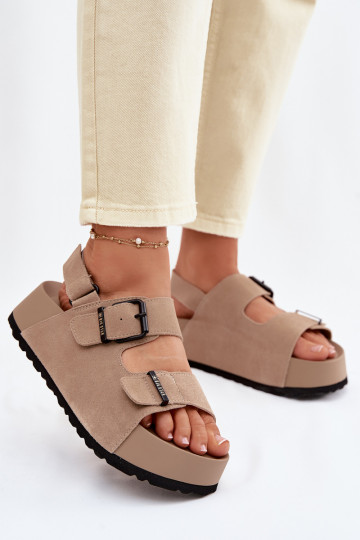 Suède sandalen met platform Big Star TT274235 zandkleur 2