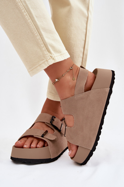 Sandalen van suède met platform Big Star TT274235 beige