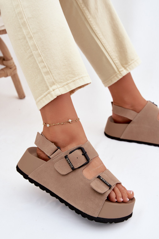 Sandalen van suède met platform Big Star TT274235 beige