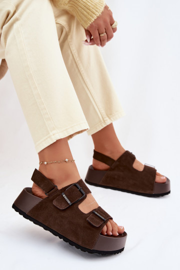Suède sandalen met platform Big Star TT274236 chocolade kleur